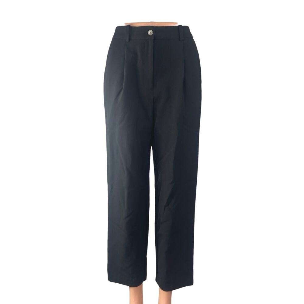 Topshop Black Pleated High Waisted Straight Wide Leg Trousers Dress Pants Size 2